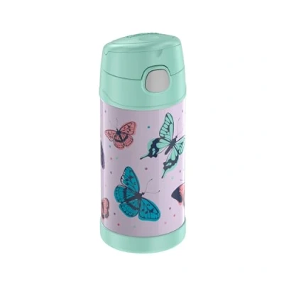 Obrázek THERMOS Kids Funtainer STRAW BOTTLE 0,35 l, butterflies, termoláhev pro děti z ušlechtilé oceli, se slámkou 12 h, absolutně těsná, do školy, školky, přestávky