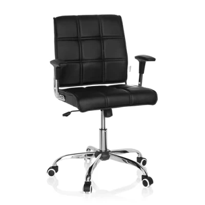 Obrázek hjh Office 719000 Home židle Ernesto umělá kůže černá/chrom moderní otočná v retro vzhledu