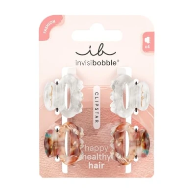 Obrázek invisibobble Clipstar Petit Bijoux s Hair Clip Set 4 elegantní sponky do vlasů v neutrálních barvách jemné držení HairLoveTech styl a péče o zdravé vlasy