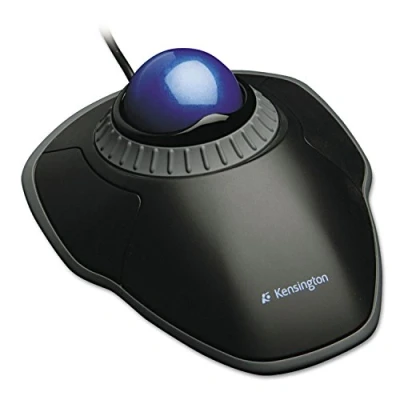 Obrázek Kensington Orbit TrackBall, drátová ergonomická myš s rolovacím kroužkem, 40mm kulička, kompatibilní Windows a MacOS, pro praváky i leváky, černá/modrá, K72337EU