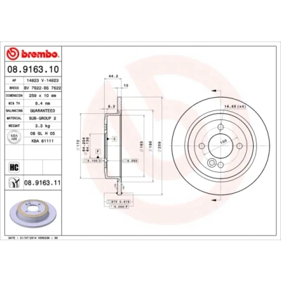 Obrázek Brembo 08.9163.11 zadní brzdový kotouč, počet 2