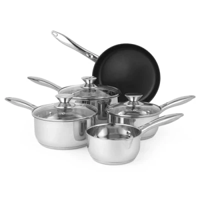 Obrázek Russell Hobbs BW06572 pánve na pečení sada hrnců vaření se skleněnou poklicí, 5dílná indukční nádobí vaření, 16/18/20 cm, 14 pánev mléko, 24 nepřilnavá