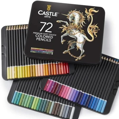 Obrázek Castle Art Supplies Sada 72 pastelek Kvalitní barevné náplně s měkkým jádrem pro zkušené umělce, profesionální a umělce chráněno roztříděno v prezentační krabičce z plechu
