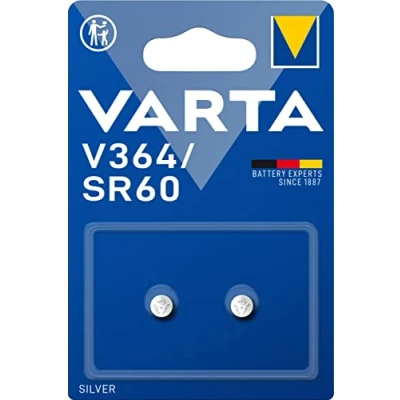 Obrázek VARTA Knoflíkové baterie V364/SR60, 2 kusy, Silver Coin, 1,55 V, bezpečné balení pro malé elektronické přístroje hodinky, klíče od auta, dálkové ovládání, váhy, Made in Germany