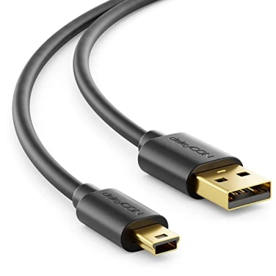 Obrázek deleyCON 2m Mini USB 2. 0 High Speed kabel Nabíjecí datový pro mobilní telefony smartphony tablety navigační mikrofon A konektor na B černý