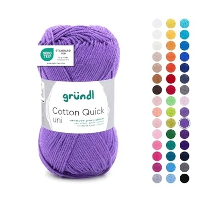 Obrázek Gründl vlna Cotton Quick uni tenká na háčkování pletací příze háčkovací lesklá a šetrná k pokožce 100 % bavlna 1 klubko 50 g / 125 m síla jehlic 3 4 fialová