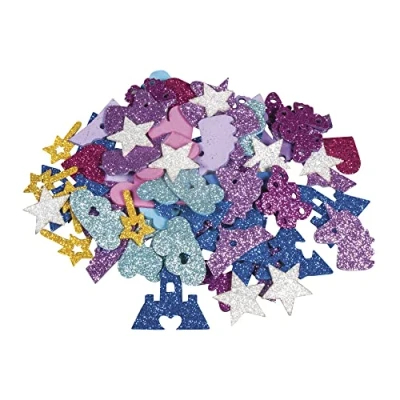 Obrázek Rayher 30230000 Pohádkový mix třpytek z mechové gumy, 3 4 cm, 80 kusů, samolepicí, barevné/motivy smíšené, třpytivé pěnové nálepky, samolepky k dekoraci, barevné