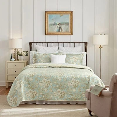 Obrázek Laura Ashley Home sada ložního prádla Queen, bavlna, oboustranné ložní prádlo s vhodnými povlaky na polštáře, dekorace ložnice, ideální pro všechna roční období, (brompton zelená, královna)
