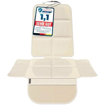 Obrázek LIONSTRONG® Podložka pro dětskou sedačku chránič autosedaček [ISOFIX VHODNÝ] vodoodpudivý polyester látka krémově bílá ochrana sedadla auta dětská sedačka univerzální kompatibilní (krémová)