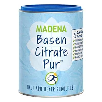 Obrázek MADENA BasenCitrate Pur, zásaditý prášek 216 g, organické báze, veganské, velké množství citrátu hořečnatého, zinku, draslíku, vápníku, vhodné pro dietu a zásadité posty