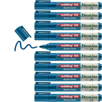Obrázek edding 31 EcoLine Flipchartmarker blau 10 Stifte Rundspitze 1,5 3 mm zum Schreiben, Zeichnen auf Flipcharts Tinte schlägt nicht durch Papier trocknet aus nachfüllbar