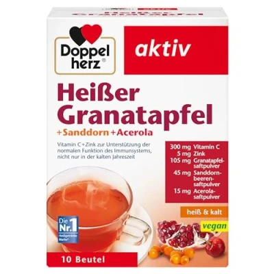 Obrázek Doppelherz horké granátové jablko rakytník Acerola vitamin C a zinek na podporu normální funkce imunitního systému studené veganské 10 sáčků