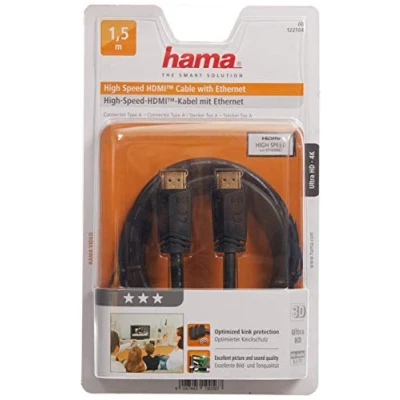 Obrázek Hama 00122104 HDMI kabel (vysoká rychlost, Ethernet, konektor na konektor, pozlacené konektory, 1,5 m)