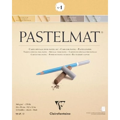 Obrázek Clairefontaine 96018C kreslicí blok, pastelový matný (12 listů, 30 x 40 cm, 360 g, se 4 průhlednými dělicími listy, speciální karton ideální pro pastelové a křídy), světle žlutá, tmavě šedá