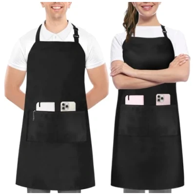 Obrázek Utopia Kitchen 2 Pack verstellbare Latzschürze für Männer und Frauen mit geräumigen Taschen Schürzen Köche BBQ Malerei Backen Kochen Schwarz