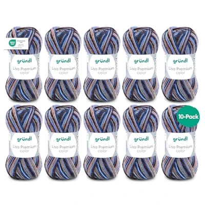 Obrázek Gründl Lisa Premium color (pletací a háčkovací příze s charakterem podobným vlně ze 100% polyakrylu, 50 g / 133 m, tloušťka jehlic: 3,5 4,5, 10 x g), hnědá béžová modrá barva