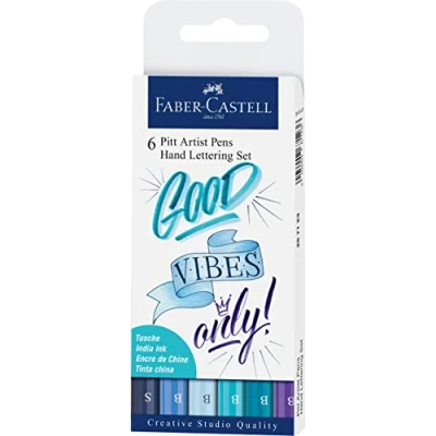 Obrázek FABER CASTELL 267123 Tušové pero Pitt Artist Pen Lettering, modré odstíny, 6 ks pouzder, vícebarevný