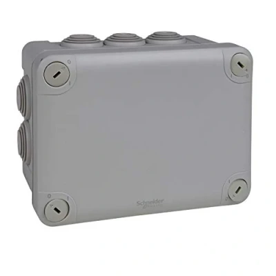 Obrázek Mureva Box ENN05007 odbočná krabice 10 průchodek Ø 25 mm, vhodná pro vlhké prostory IP55 IK07 vodotěsná, na omítku šedá bez halogenů, 150 x 105 80 mm