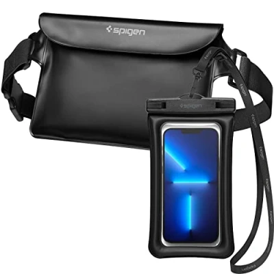 Obrázek Spigen sada vodotěsných obalů [Aqua Shield] [taška + pouzdro na mobil] Waterproof Bag ledvinka IPX8 kompatibilní s iPhone 16/15/14/13 řadami, Galaxy S25/S24/S23 a všemi smartphony černé