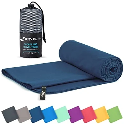 Obrázek Fit Flip Ručník z mikrovlákna kompaktní ručníky ideální jako sportovní ručník, cestovní plážová osuška rychleschnoucí a lehká velký (60 x 120 cm, námořnická modrá)
