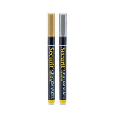 Obrázek Securit BL SMA100 V4 COL Kreidemarker (mit Rundspitze ca. 1 2 mm) 2er Set gold und silber, 22.5 x 8 1.2 cm