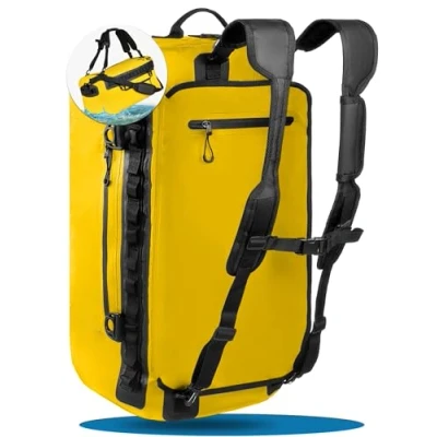 Obrázek STYNGARD Cestovní taška vodotěsná s funkcí batohu [60l] sportovní vodotěsný materiál 3v1 Duffle Bag 60l jako na plachtu a pytel model Hamburg, Žlutá,