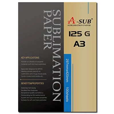 Obrázek A SUB Sublimationspapier, 125 g/m², A3, 420 x 297 mm, 100 Blatt, kompatibel mit Epson, Sawgrass, Ricoh, Brother Sublimationsdrucker