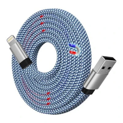 Obrázek Magtame USB A na Light ning nabíjecí kabel magnetický, 1. 5m iPhone spirálový kabel, svinutý, plochý originální s certifikací MFi nylon spletený Pro 14 13 Max Mini XS XR