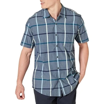 Obrázek Amazon Essentials Herren Kurzärmeliges Hemd aus Popeline, Normale Passform, Jeans Großes Karo, M