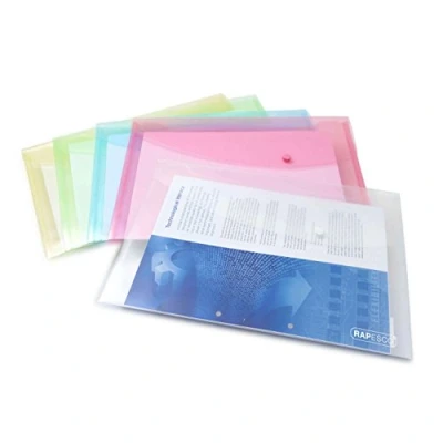 Obrázek Rapesco 0696 Desky na dokumenty s patentkou, A4+ / Foolscap, různé průhledné pastelové barvy, 5 kusů