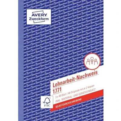 Obrázek AVERY Zweckform 1771 doklad o práci v odměňování (A5, propisující, pro Německo a Rakousko, testováno právními experty uznávaný finančním úřadem, zachycení hodin, 3 x 40 listů) bílá/žlutá/růžová