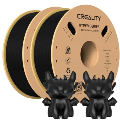 Obrázek Creality Official Hyper PLA Filament černá+černá 2 kg, struna do 3D tiskárny pro vysokorychlostní tisk, dlouhá životnost a odolnost, hladké, výkon přesnosti +/ 0,03 mm, role
