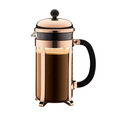 Obrázek Bodum Chambord Stroj na přípravu kávy (systém French Press systém, ochrana proti protékání, litinový rám), Červená (copper), 1,0 L