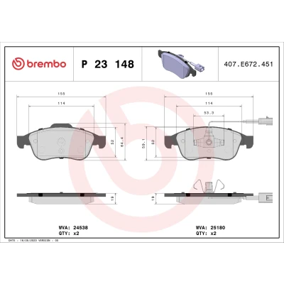 Obrázek Brembo P23148 Přední brzdové destičky, počet 4