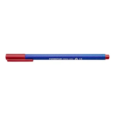 Obrázek STAEDTLER Fixy triplus color, karmínově červená, trojhranná, stabilní, hrot odolný proti dojmu, šířka linky cca 1 mm, vhodné pro děti, Made in Germany, 10 červených fibre tipů v kartonovém pouzdře, 323 29