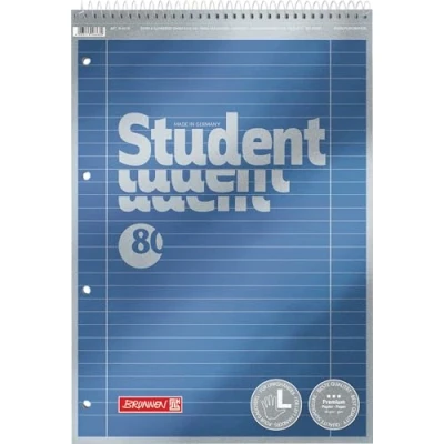 Obrázek Brunnen 1067111 poznámkový blok / školní Student Premium pro leváky (zušlechtěný titulní list s kovovým efektem, A4, linkovaný linkování 27, 90 g/m², 80 listů se spirálou hlavy
