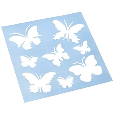 Obrázek RAYHER 3847500 šablona &quot;motýli&quot; 30 x cm, 8 motivů cca 5,5 12 na malování, stěnu, plast, ohebná, stabilní tvar, transparentní
