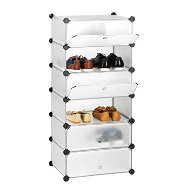 Obrázek Relaxdays botník plast, uzavřený, regálový systém 6 přihrádek, v x š h 107 49 37 cm, transparentní