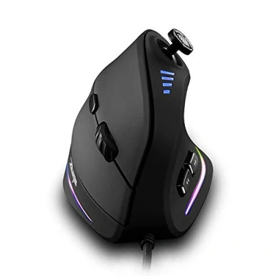 Obrázek zelotes Ergonomická myš s joystickem, vertikální myš, 10000DPI, 11 programovatelných tlačítek, USB optická kabelem, herní pro laptop, PC, černá