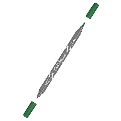 Obrázek ONLINE Calli.Brush Pen s dvojitým hrotem, štětcem a kaligrafickou špičkou, ruční psaní štětcových per v různých barvách, pestrý Bullet Journal tužky pro kaligrafii, akvarel, barva: tmavě zelená
