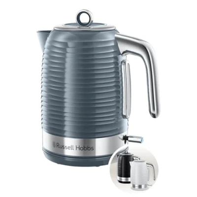Obrázek Russell Hobbs Rychlovarná konvice [1,7 l, 2400 W] Inspire šedá s vysoce kvalitní strukturou vysokým leskem (funkce rychlého vaření, vyjímatelný filtr vodního kamene, ukazatel hladiny vody,