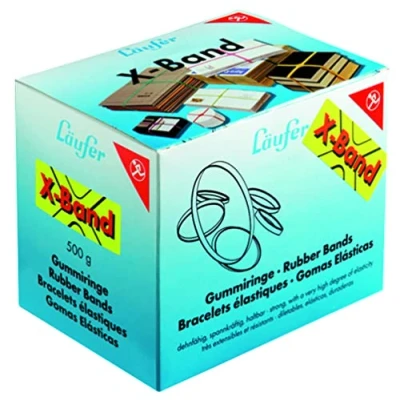 Obrázek Läufer 59082 Rondella x Band, elastické křížové pásky, gumové pásky 100 11 mm, průměr 65 krabička 500 g, gumová páska pestře tříděná