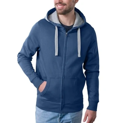 Obrázek HRM pánská mikina s kapucí I Premium kontrastní podšívkou Basic Hoodie se zipem kvalitní a udržitelné pánské oblečení, Denim