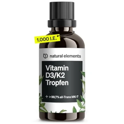 Obrázek Vitamín D3 + K2 kapky 50 ml Premium: 99,7+% All Trans (K2VITAL® od Kappa) vysoce biologicky dostupný vitamin laboratorně testováno, vysoká dávka, tekutý a vyrobený v Německu
