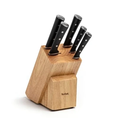 Obrázek Tefal K232S5 Ice Force Messerblock aus Holz 5 Messer Brotmesser 20 cm Chefmesser Santokumesser 18 Gemüsemesser 11 Tranchiermesser 9 Braun/Schwarz/Edelstahl
