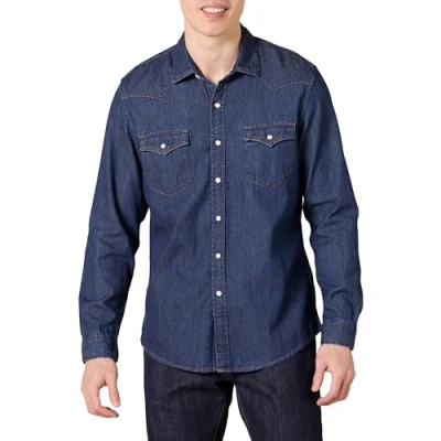 Obrázek Amazon Essentials Pánská džínová košile s dlouhým rukávem, úzký střih, modrá, L
