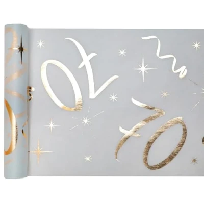 Obrázek Běhoun na stůl bílo zlato 70 let 30 cm x 5 m dekorační látka banner ubrus