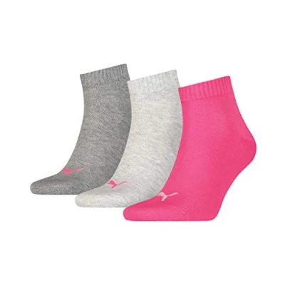 Obrázek PUMA Unisex Quarter ponožky (3 ks v balení), šedá / růžová