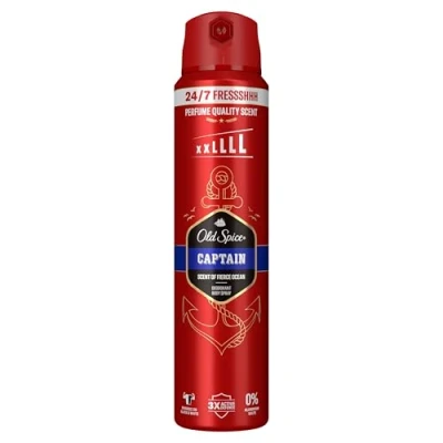 Obrázek Old Spice Captain Deodorant Bodyspray pro muže, 250 ml, 48h svěží, dlouhotrvající vůně v kvalitě parfému, 0 % solí hliníku, žádné skvrny na černé a bílé barvě