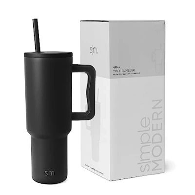 Obrázek Simple Modern hrnek s rukojetí a brčkem Izolovaná láhev na vodu z ušlechtilé oceli ledová káva cestovní dárky pro ženy muže Kolekce Trek 1180 ml Midnight Black
